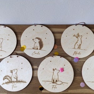 Incisione sulla targhetta con il nome degli animali della foresta | Cameretta per bambini | Targa per porta | Cartello in legno | volpe | Orso | Riccio | coniglietto | cervo| Scoiattolo | Regalo per bambini
