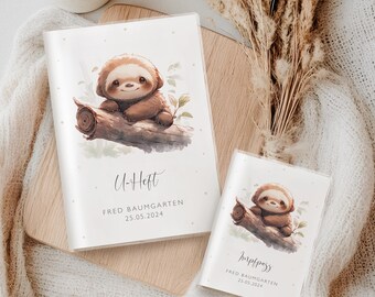 Sloth Child Health Record & Vaccination Card Cover | Jungle | Personalizable with Name and Date | Child Health Record with Pocket | Health Record Book Cover | Vaccination Card Cover