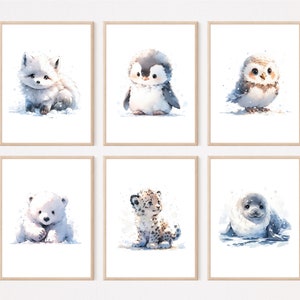 Ice animals sea animals children's room pictures children's posters Set of 3 - 6 baby room arctic fox penguin snowy owl polar bear snow leopard seal