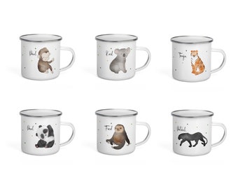 Jungle Animal Motifs for Enamel Mug with Name and Saying Monkey | Koala | tiger | Pandas | Sloth | Panthers | toothbrush cup