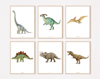 Dinosaurier Poster Kinderzimmer Bilder Wandbilder Poster Aquarell A3 / A4 | 3 - 6er Set