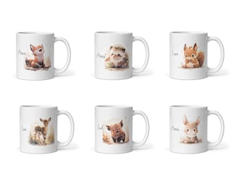 Waldtiere Tasse mit Namen und Spruch Fuchs | Hase | Igel |  Reh | Wildschwein | Eichhörnchen