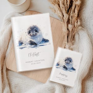Robbe U-Heft & Impfpass Hülle | Wintertiere | Personalisierbar Name und Datum | UHeft mit Fach | Untersuchungsheft Hülle | Impfpass Hülle