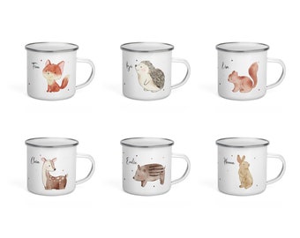 Forest animal motifs for enamel mugs with names and sayings: fox | deer | hedgehog | wild boar | rabbit | squirrel