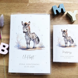 Zebra U-boekje & vaccinatiebewijs omslag | Safari | Personaliseerbare naam en datum | U-boekje met vak | Omslag examenboekje | Vaccinatiecertificaat dekking
