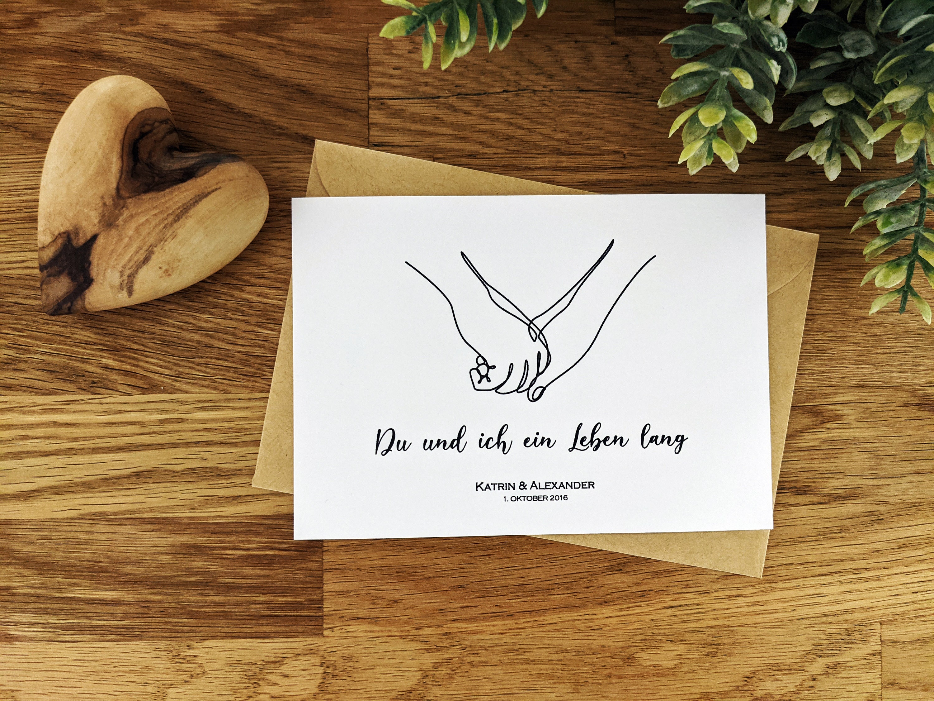 Line Art Karte Pärchen Hand Hände halten Hochzeit Etsy