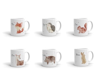 Waldtiere Tasse mit Namen und Spruch Fuchs | Reh | Igel | Wildschwein | Hase | Eichhörnchen