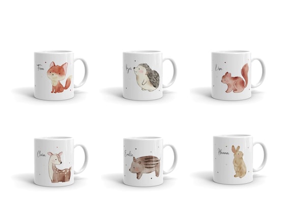 Waldtiere Tasse mit Namen und Spruch Fuchs | Reh | Igel | Wildschwein | Hase | Eichhörnchen