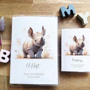 Rhino U-boekje & vaccinatiecertificaat omslag | Safari| Personaliseerbare naam en datum | U-boekje met vak | Omslag examenboekje | Vaccinatiecertificaat dekking