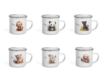 Jungle animal motifs V2 for enamel cup with name and saying monkey | panda | Panthers | Tigers | Koala | Sloth | Toothbrush cup