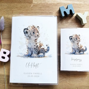 Snow Leopard U-boekje & vaccinatiebewijs omslag | Winterdieren | Personaliseerbare naam | U-boekje met vak | Omslag examenboekje | Vaccinatiecertificaat dekking