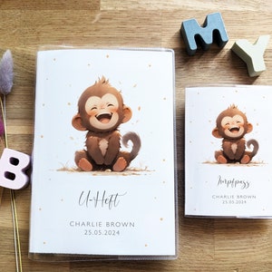 Monkey U-boekje & vaccinatiebewijs omslag | oerwoud | Personaliseerbaar met naam en datum | U-boekje met vak | Omslag examenboekje | Vaccinatiecertificaat dekking