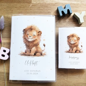 Lion U-boekje & vaccinatiebewijs omslag | Safari | Personaliseerbare naam en datum | U-boekje met vak | Omslag examenboekje | Vaccinatiecertificaat dekking