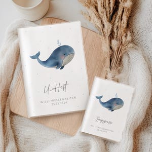 Wal U-Heft & Impfpass Hülle | Meerestiere | Personalisierbar Namen und Datum | UHeft mit Fach | Untersuchungsheft Hülle | Impfpass Hülle
