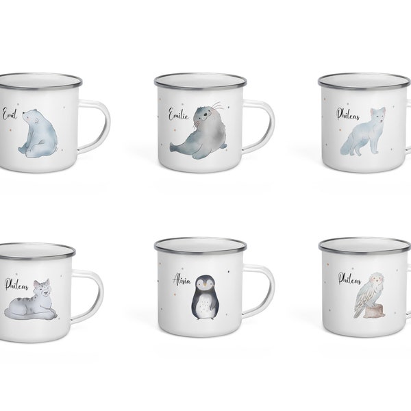 Antarktis Arktis Eistiere für Emaille Tasse mit Namen und Spruch Eisbär| Wal | Robbe | Pinguin | Schildkröte | Delphin | Zahnbürstenbecher