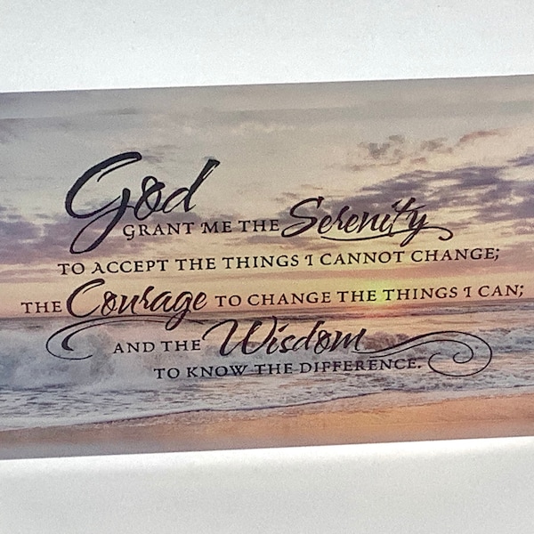 Serenity Prayer -full color 5x7 inch ocean sunset acrylic desk plaque - God Grant Me the Serenity