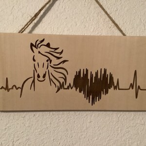 Horse Heartbeat Laser Engraved Hanging Live Edge Wood  Plaque