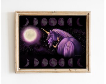 Unicorn Moon Wall Art Print Celestial Galaxy Digital Download