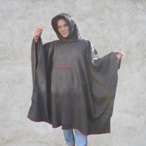 Grey Army Surplus Wool Hooded Blanket Scout Guide Camp Blanket Poncho