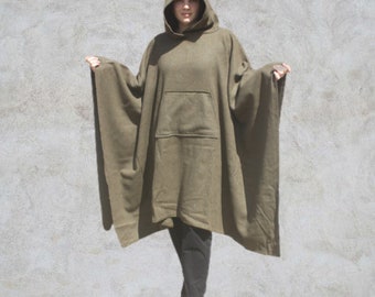 Green Army Surplus Wool Hooded Blanket Scout Guide Camp Blanket Poncho