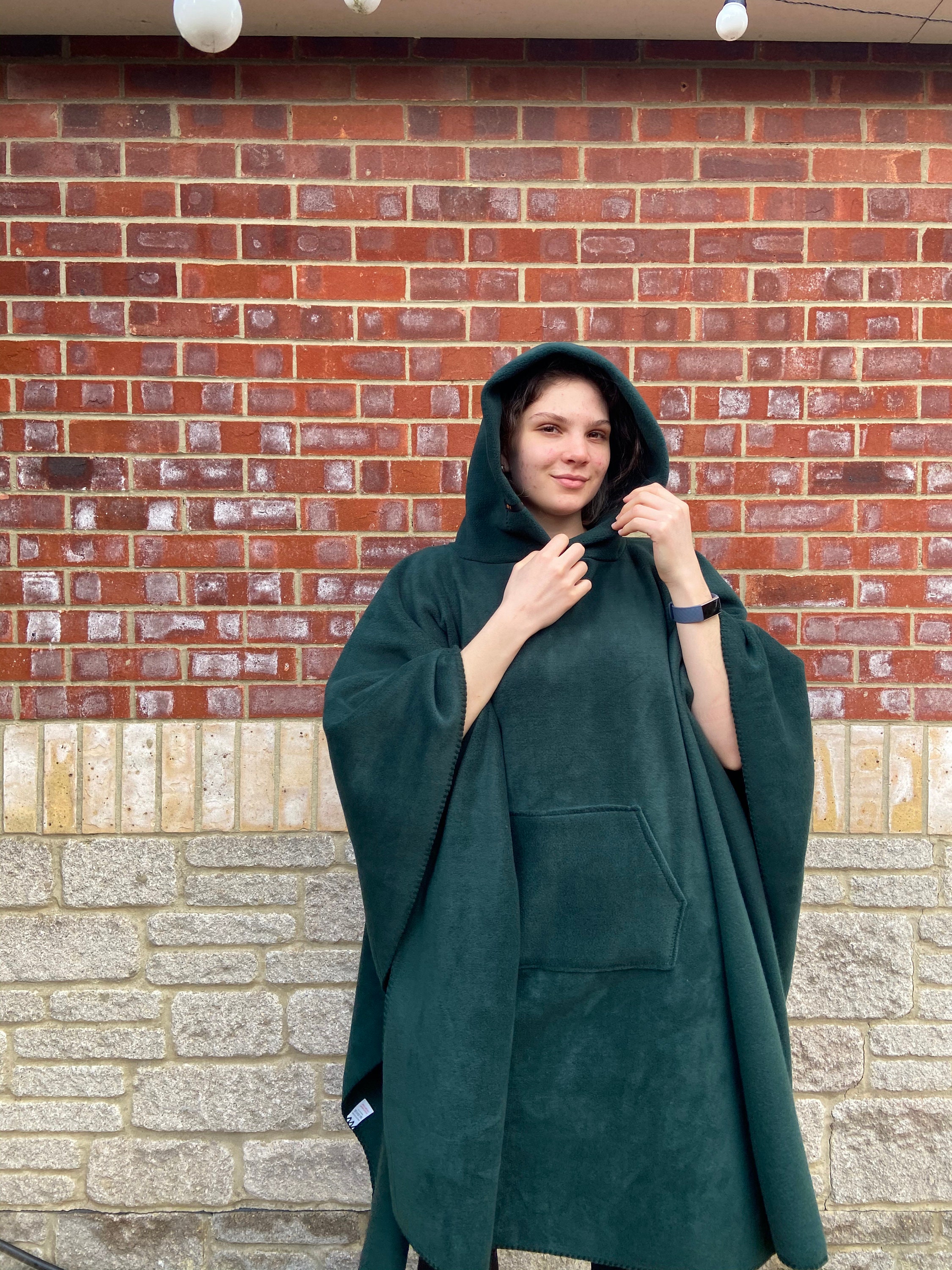 Green Hooded Fleece Blanket Scout Guide Camp Blanket Poncho