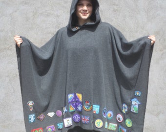 Charcoal Grey Fleece Hooded Blanket Scout Guide Camp Blanket Poncho