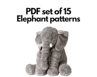 Set of 15 PDF Elephant toy patterns WITHOUT INSTRUCTION, 3 sizes elephant sewing pattern ,soft toy pattern,stuffed pattern,small pattern