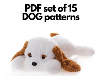 Set of 15 PDF Dog toy patterns WITHOUT INSTRUCTION, 3 sizes dog sewing pattern ,soft toy pattern,stuffed puppy pattern, small dog pattern