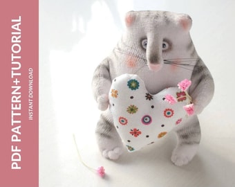 PDF Cat toy, sewing pattern, Cat pattern and tutorial pdf, soft toy pattern pdf, 6.2'' tall (16cm), Cute handmade spring gift