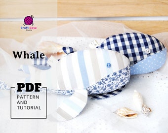 PDF Whale Pattern, Denim Whale Instant Digital Printable Sewing Pattern with Step by Step Tutorial, soft toy, Stuffed Toy