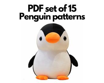 Set of 15 PDF Penguin toy patterns WITHOUT INSTRUCTION,3 sizes penguin sewing pattern,soft toy pattern,stuffed penguin pattern,small pattern