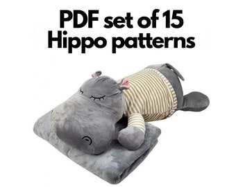 Set of 15 PDF Hippopotamus toy patterns WITHOUT INSTRUCTION, hippo sewing pattern ,soft toy pattern,stuffed rhinoceros pattern, bull pattern
