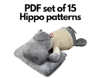 Set of 15 PDF Hippopotamus toy patterns WITHOUT INSTRUCTION, hippo sewing pattern ,soft toy pattern,stuffed rhinoceros pattern, bull pattern