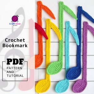 PDF bookmark crochet pattern, musical note crochet pattern, amigurumi crochet pattern, amigurumi bookmark pattern, easy bookmark pattern