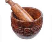 Wooden Handmade Okhli Mortar Imam Dasta Ohkli Musal Mortar and Pestle Set Kharal khalbatta