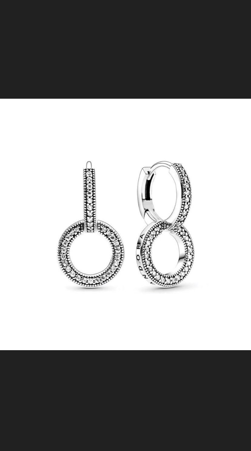 Pandora Earrings Sparkling Double Hoops Etsy