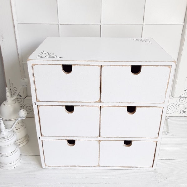 Wooden box vintage white, wooden box with drawers, wooden box storage