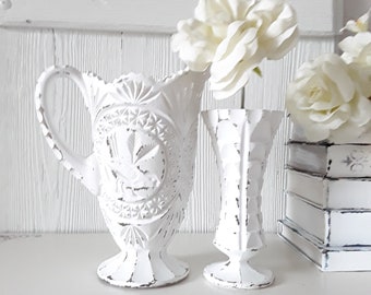 2 - er Set Blumenvasen,  Blumenvase Shabby Chic,  Vase weiß Vintage