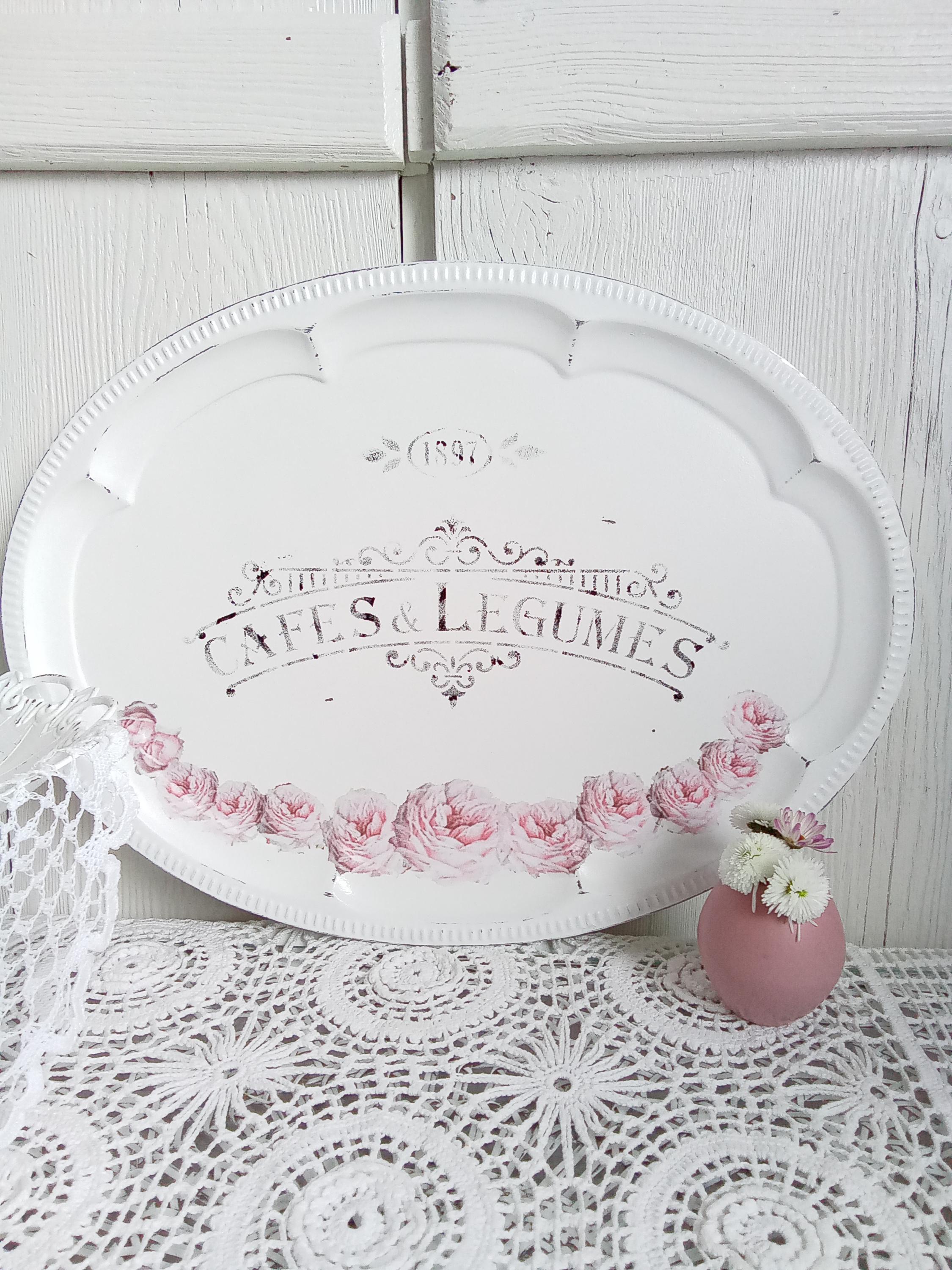 Tray Shabby Chic, Tray Vintage white, Serving tray, Decorative tray
