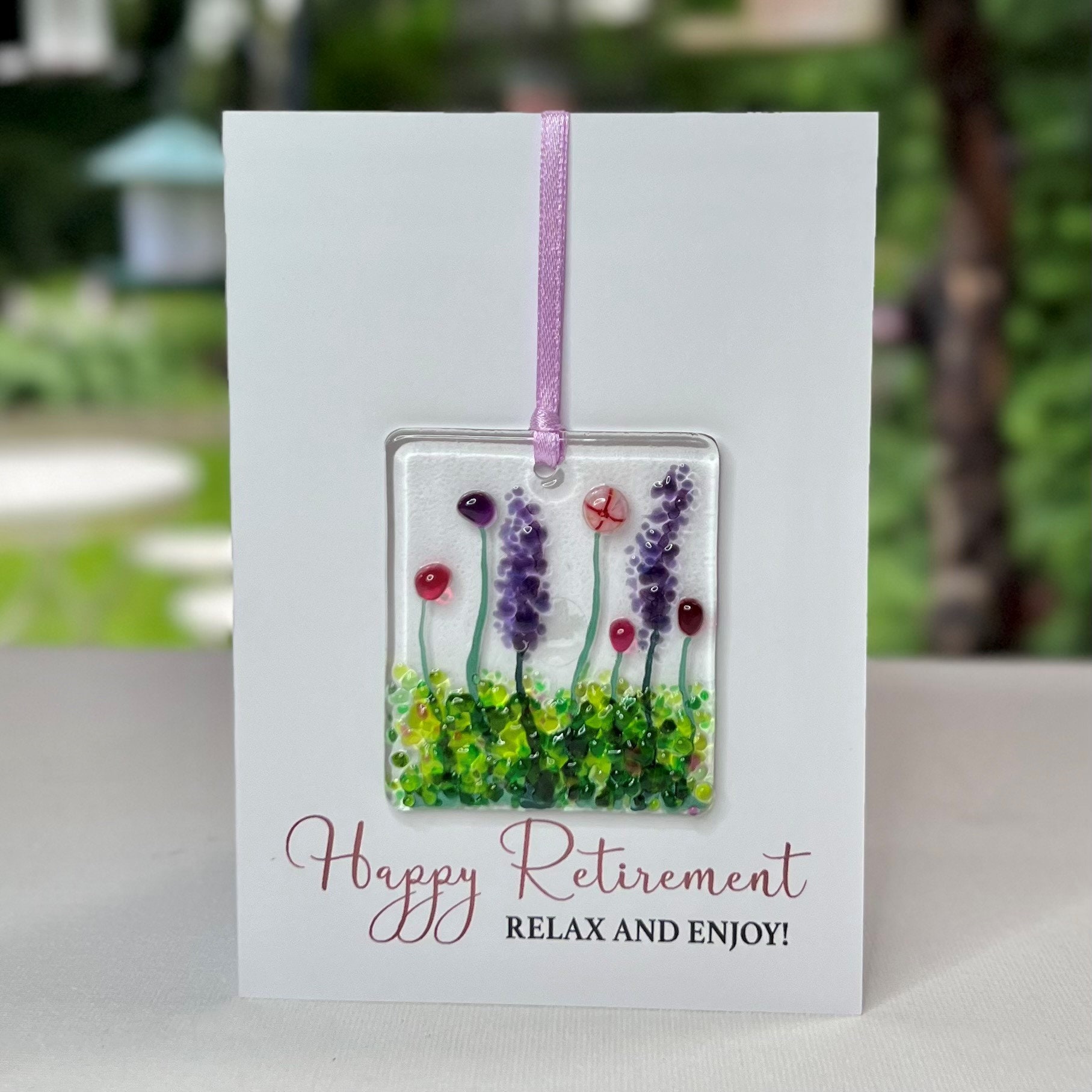 Happy Retirement card with detachable fused glass keepsake - Etsy 日本