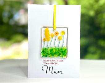 Mum Birthday card with fused glass keepsake