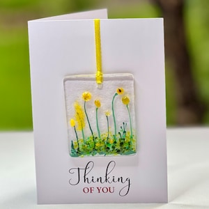 Tarjeta "Pensando en ti" con recuerdo/regalo de vidrio fundido desmontable