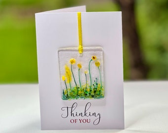 Thinking Of You card with detachable fused glass keepsake / gift
