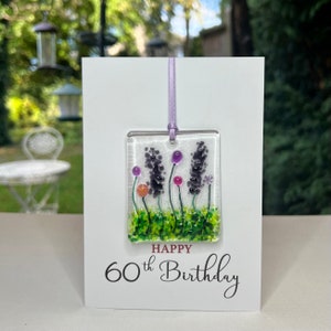 Happy 60th Birthday card with fused glass keepsake