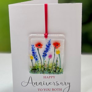 Happy Anniversary card with fused glass keepsake