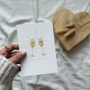 Karte 50. Geburtstag | Karte Sekt | Glückwunschkarte 50. Geburtstag | Geburtstagsfeier Sektgläser | Konfetti | Geschenkidee 50. Geburtstag
