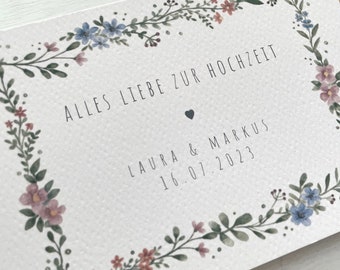 Karte Hochzeit personalisiert | Glückwunschkarte zur Hochzeit | Hochzeitsgeschenk personalisiert | Hochzeitskarte | Liebe | Blumen