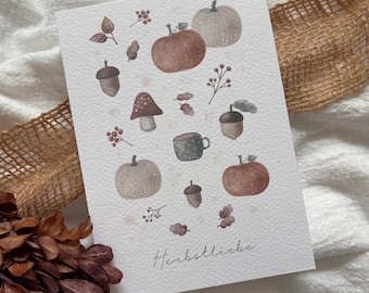 Greeting card with an autumnal motif | Autumnal pumpkin card | Cozy autumn | Autumn love card | Special greeting card for autumn