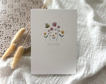 Karte Geburtstag Blumen | Geburtstagskarte Alles Liebe | Karte Biene | Blumen | Frühlingsgruß | Zum Geburtstag | Glückwunschkarte