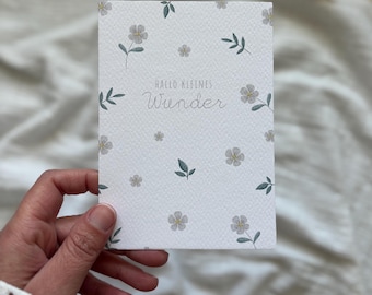 Birth card flowers | Birth card girl or boy | Congratulations card birth | Baby card | Hello little miracle | Flowers